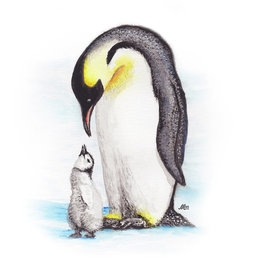 885x900 Begging Baby Penguin Painting By Michelle De Boer - Baby Penguin Painting