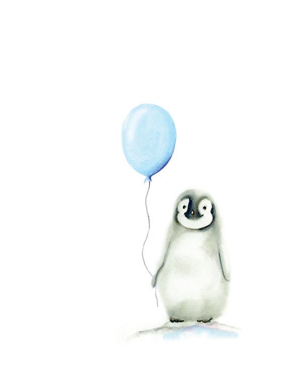 570x738 Penguin Nursery Art, Arctic Animal, Balloon, Boy Nursery, Baby - Baby Penguin Painting