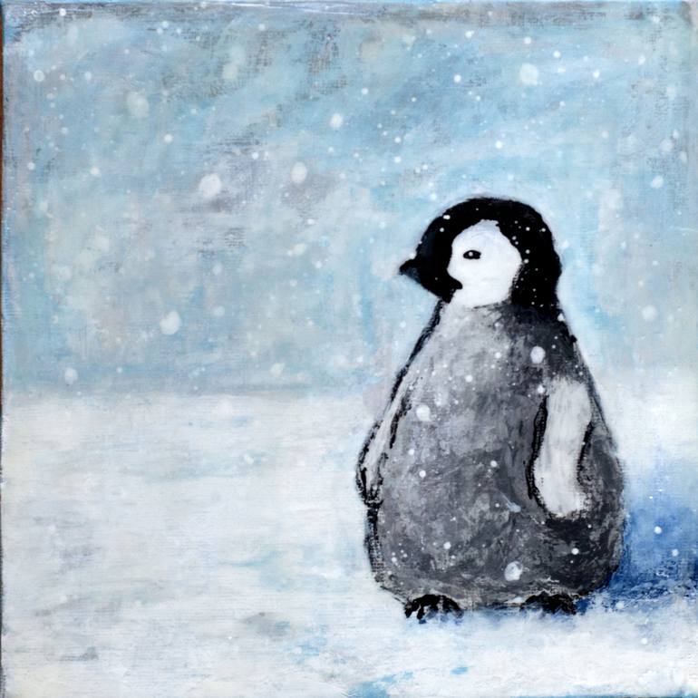 770x770 Saatchi Art Baby Penguin In The Snow Encaustic Painting Painting - Baby Penguin Painting