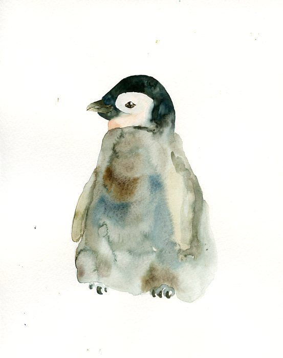 553x699 Baby Penguin Original Watercolor Painting 8x10inch - Baby Penguin Painting