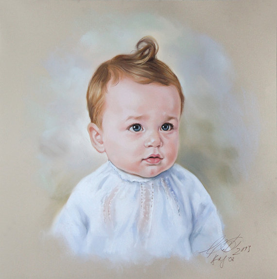 570x573 Portrait Painting Pastel Of A Baby Boy - Baby Portrait Painting