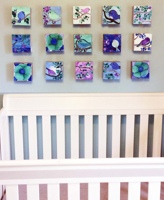 570x696 Birds Baby Shower Painting Party Kit 4 X 4 Canvas Panels - Baby Shower Painting