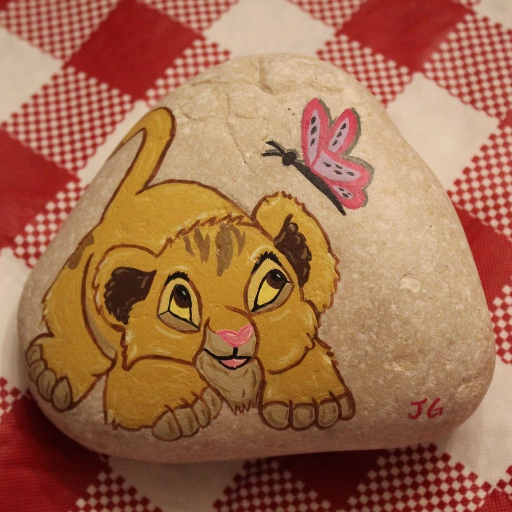 999x1000 Hand Painted Rock Baby Simba The Lion King Benefits Police - Baby Simba Painting