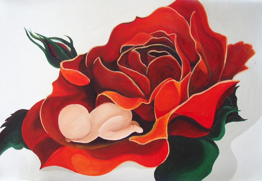 900x620 Healing Painting Baby Sleeping In A Rose Painting By Catt Kyriacou - Baby Sleeping Painting