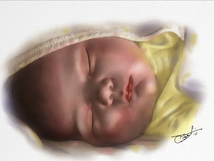 750x563 Sleeping Baby Painting - Baby Sleeping Painting