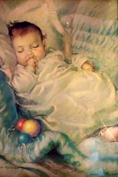 236x354 Vintage Sleeping Baby Print. Illustrations - Baby Sleeping Painting