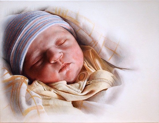 550x425 Art Now And Then Painting Babies - Baby Sleeping Painting