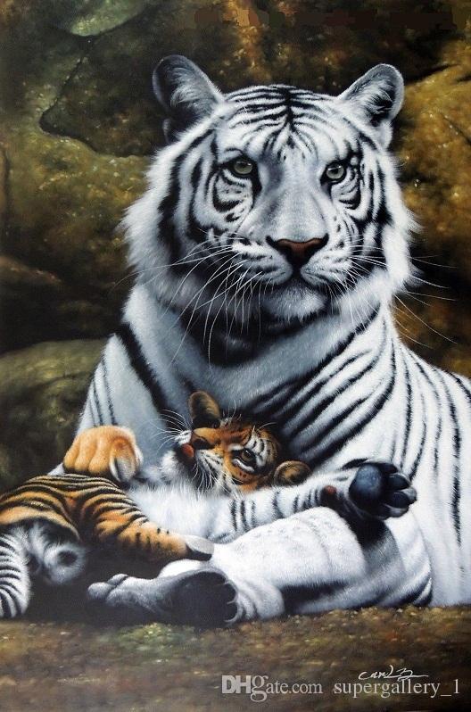528x798 Best Framed White Tiger Mother Baby Cub Big Cats,genuine - Baby Tiger Painting