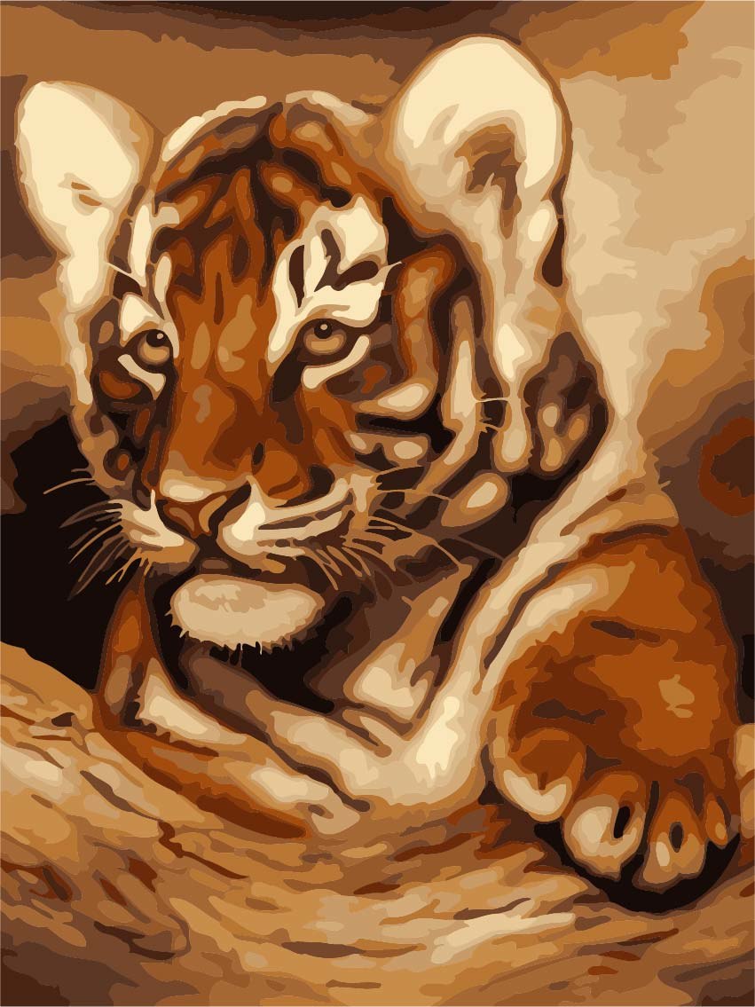 851x1135 Frameless Baby Tiger Animal Diy Painting By Numbers Kits Coloring - Baby Tiger Painting