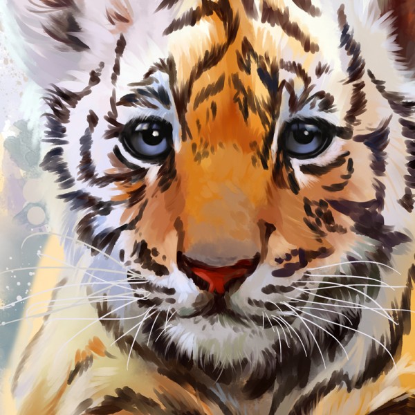 600x600 Baby Tiger Animal Portrait Watercolor Style - Baby Tiger Painting