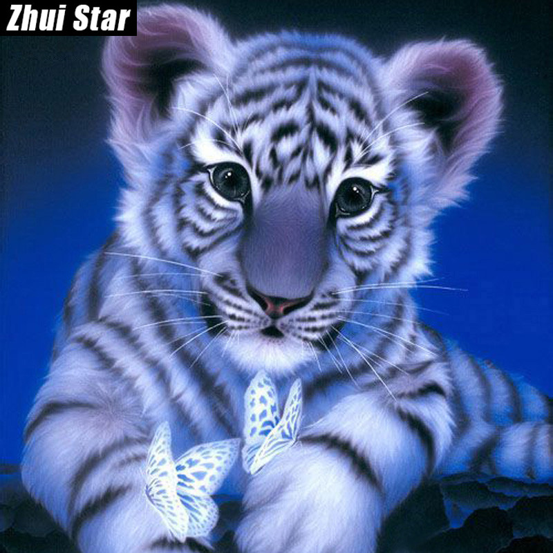 800x800 Baby Tiger With Butterflies Diamond Painting Canvasarts Shop - Baby Tiger Painting