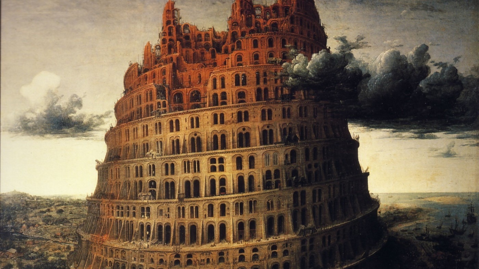 1920x1080 Download Wallpaper 1920x1080 Tower, Babylon, Painting, Creative - Babylon Painting