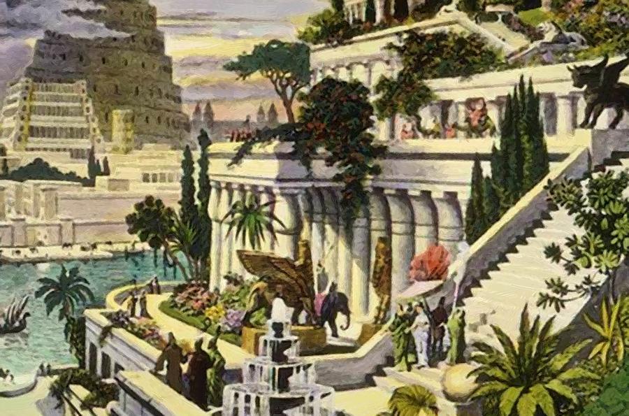 900x595 Hanging Gardens Of Babylon Painting By Van Heemskerck Maerten - Babylon Painting