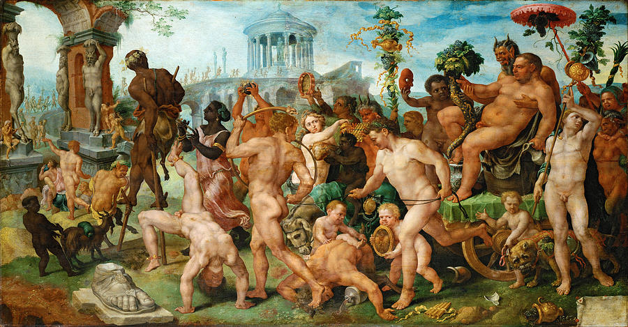 900x469 The Triumphal Procession Of Bacchus Painting By Maerten Van Heemskerck - Bacchus Painting
