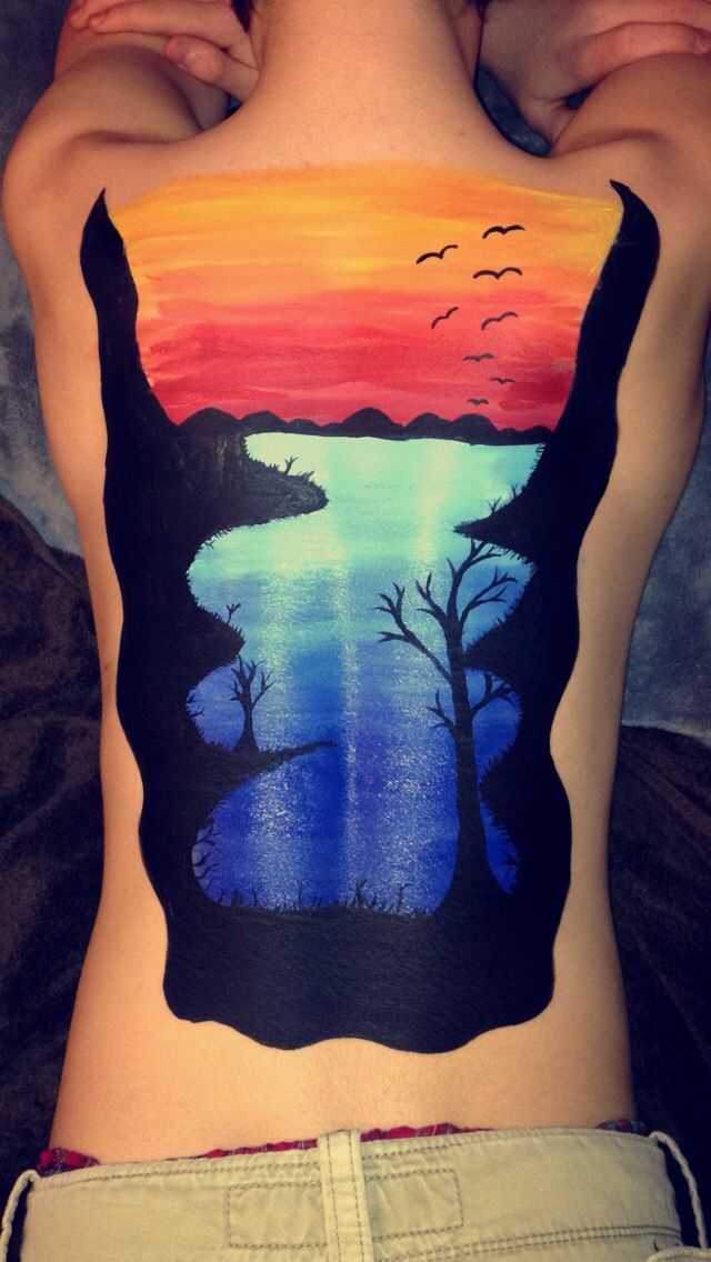 640x1136 Lake With Sunset Backody Painting Body Paint - Back Sunset Painting