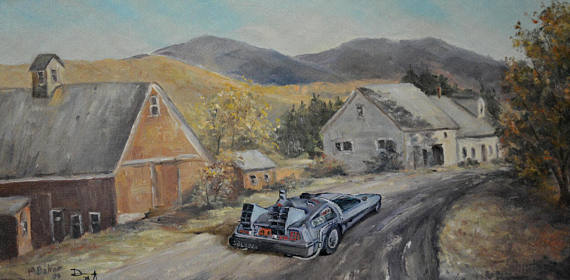 570x280 Back To The Future Delorean Parody Painting Altered Art - Back To The Future Painting