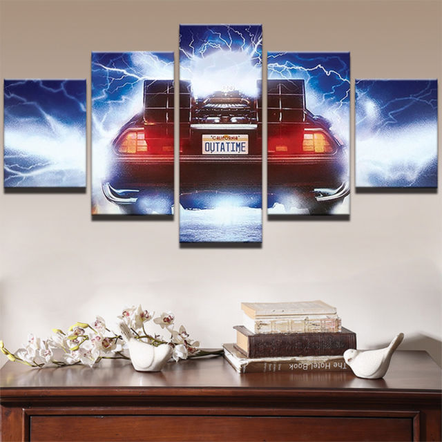640x640 Framed Back To The Future Movie Car Painting Canvas Print Wall Art - Back To The Future Painting