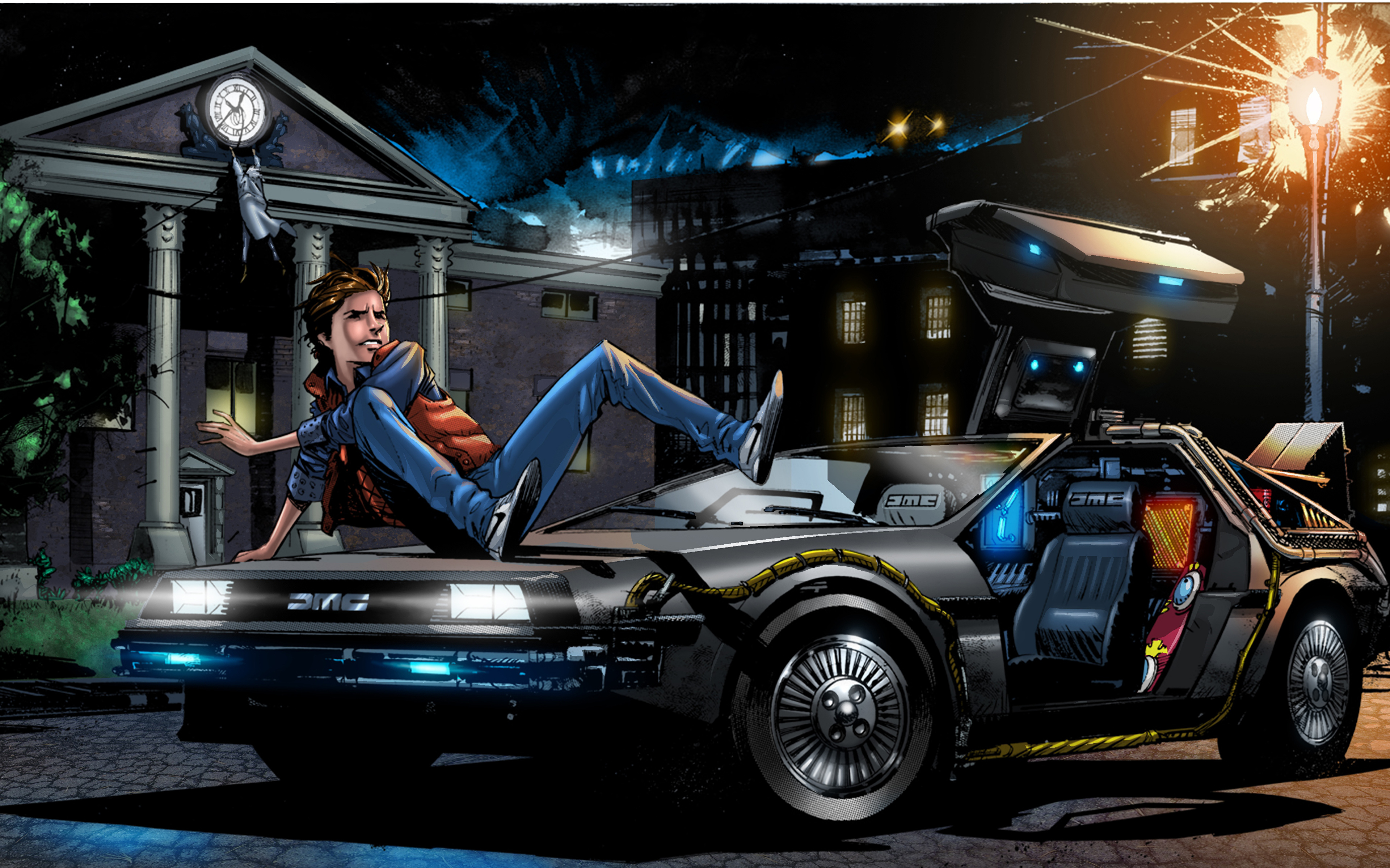 3840x2400 Picture Back To The Future Young Man Fantasy Movies Night 3840x2400 - Back To The Future Painting