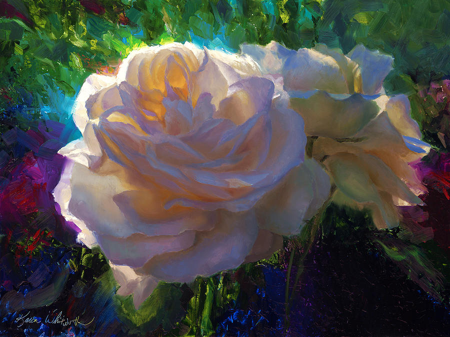 900x674 White Roses In The Garden - Backlit Painting