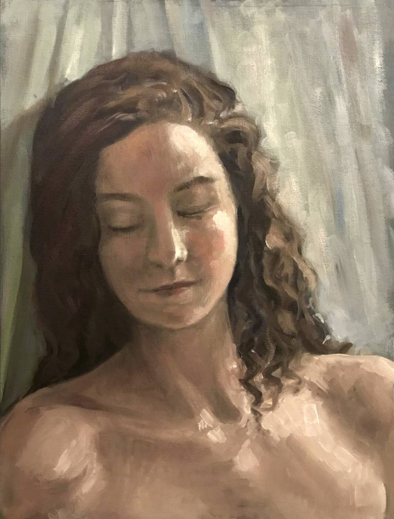 770x1013 Saatchi Art Girl Resting, Backlit Painting By Serena Eggers - Backlit Portrait Painting