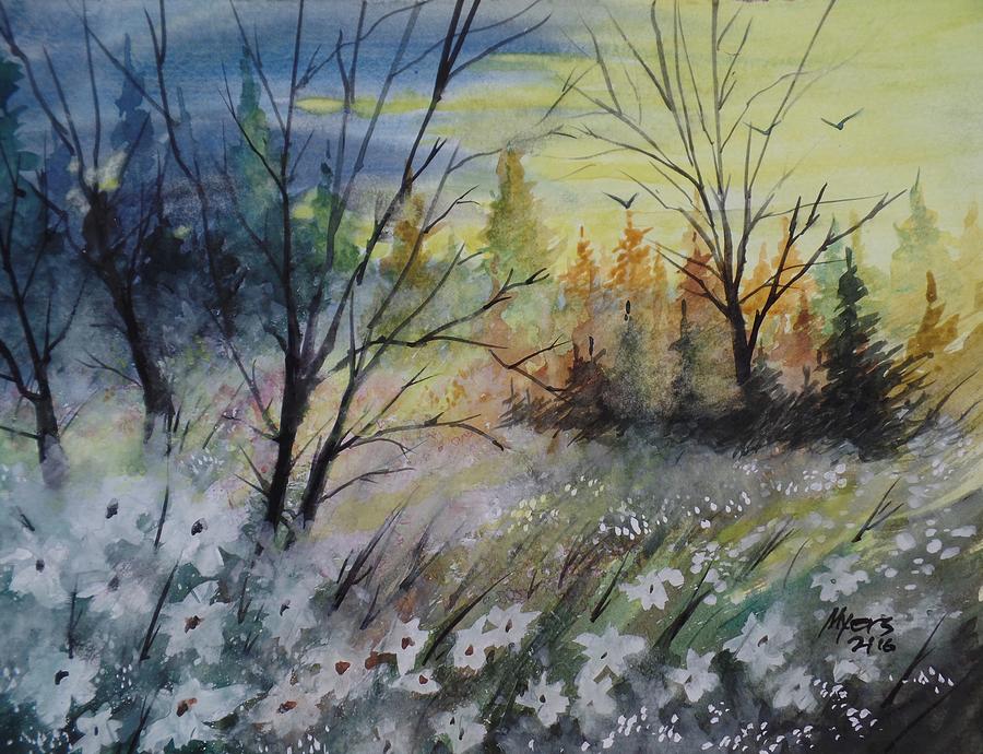 900x690 Backyard View, Watercolor Painting Painting By David K Myers - Backyard Painting