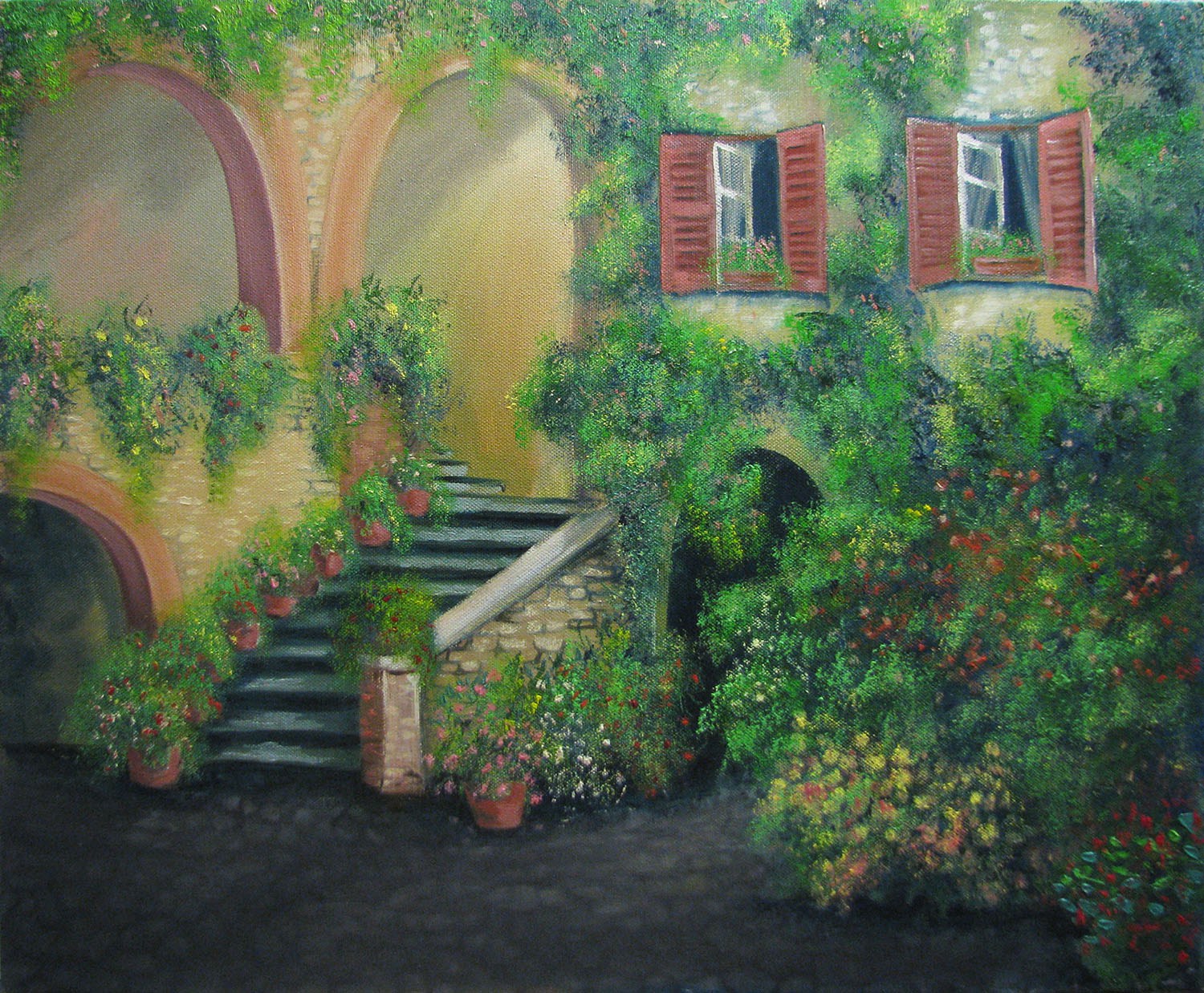 1500x1238 Normal Size Painting The Cosy Italian Backyard - Backyard Painting