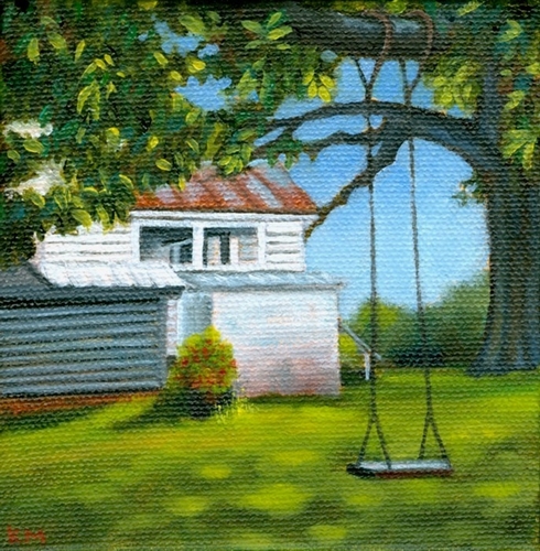 490x500 Painting Backyard Swing (Original Art By Karen Mazzarella) - Backyard Painting