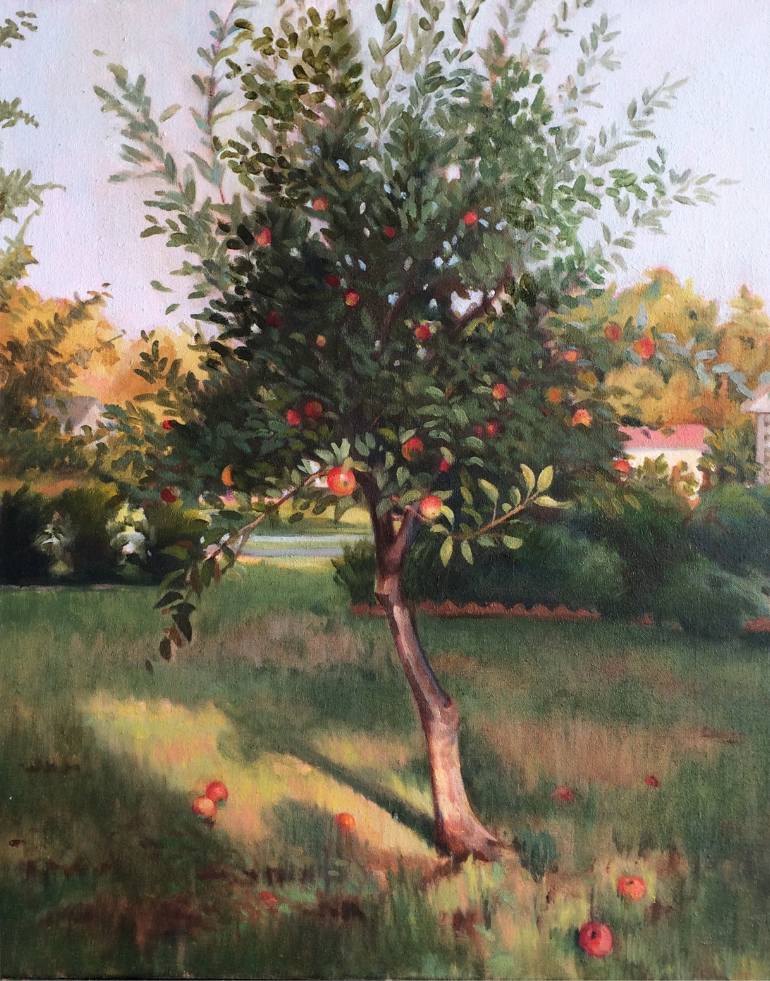 770x981 Saatchi Art Backyard Apple Tree Oil Painting Painting By Ann Miller - Backyard Painting