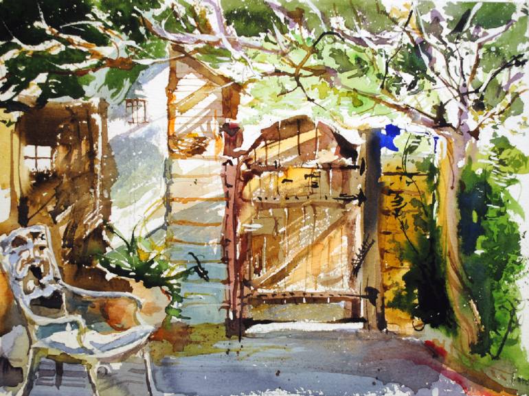 770x577 Saatchi Art Side Gate On The Backyard Painting By Gregory Radionov - Backyard Painting