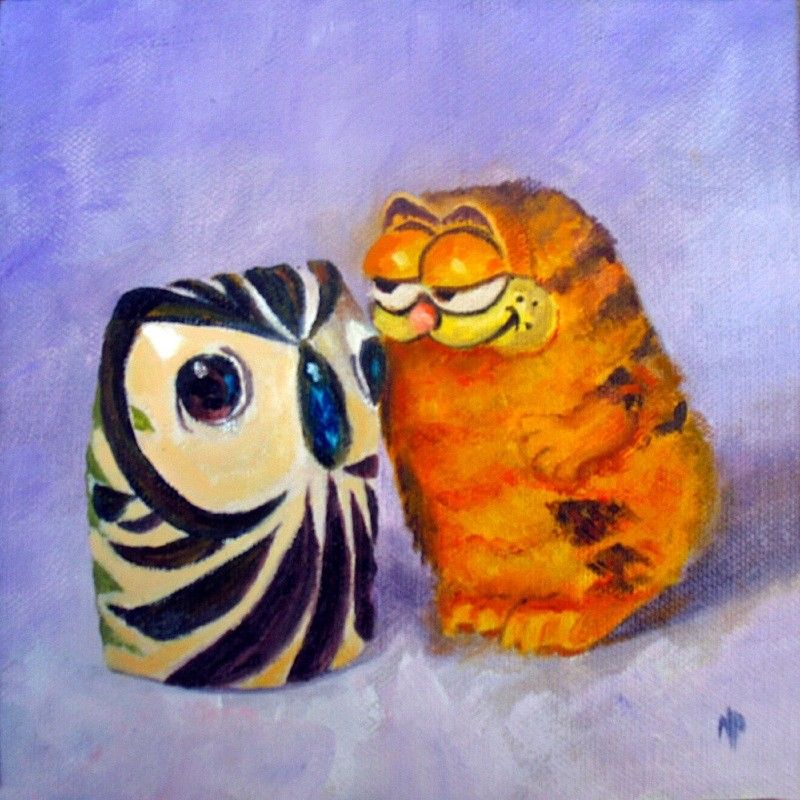 800x800 Garfield Cat Painting, Cat And Owl Oil Painting, Bad Boy Garfield - Bad Cat Painting