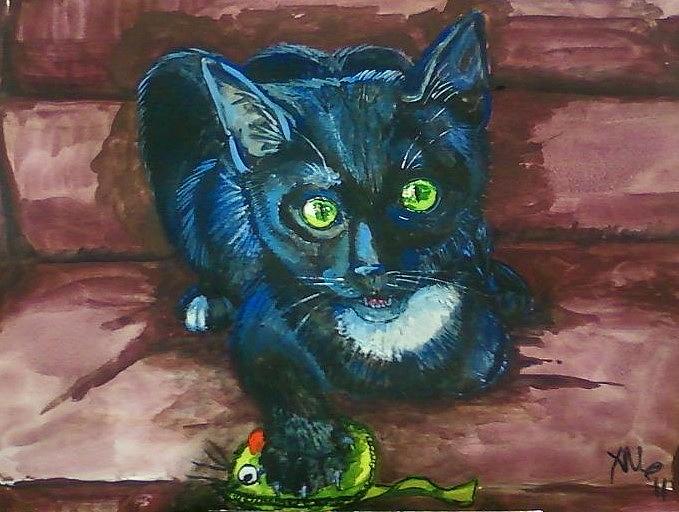 679x512 Bad Friday Painting By Alexandria Weaselwise Busen - Bad Cat Painting