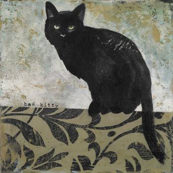 350x350 Bad Kitty Black Cat Painting By Bonnie Lecat - Bad Cat Painting