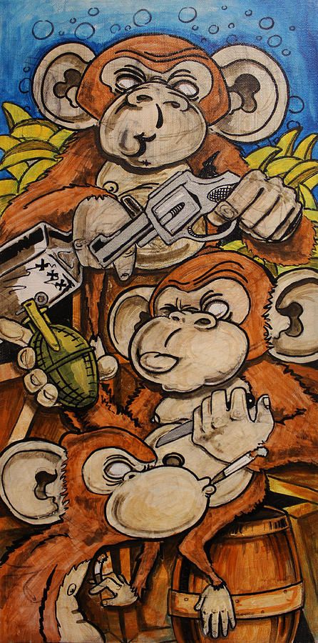 446x900 Bad Monkeys Painting By Joshua Dixon - Bad Monkey Painting