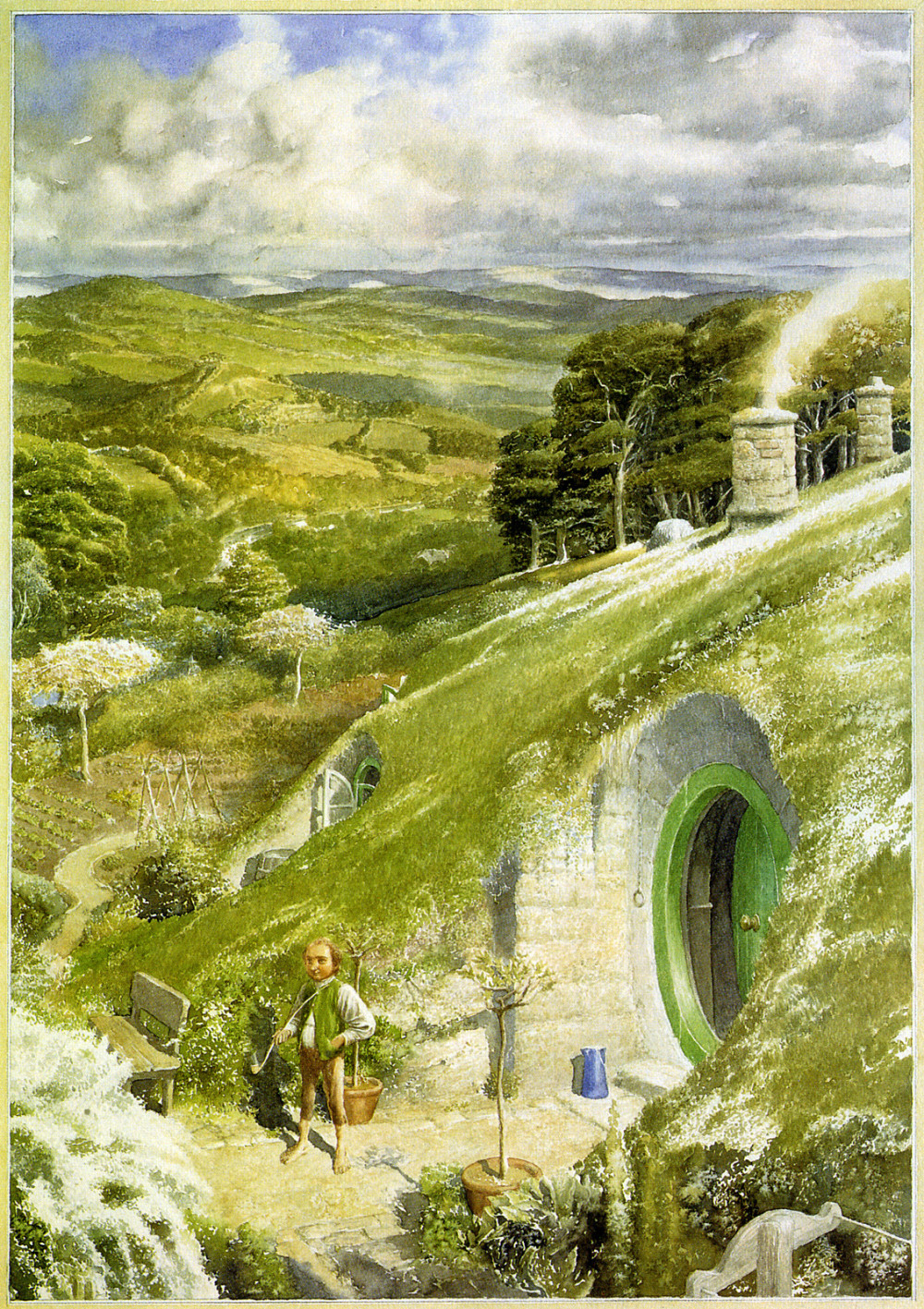 1000x1417 Bilbo Outside Bag End By Alan Lee - Bag End Painting