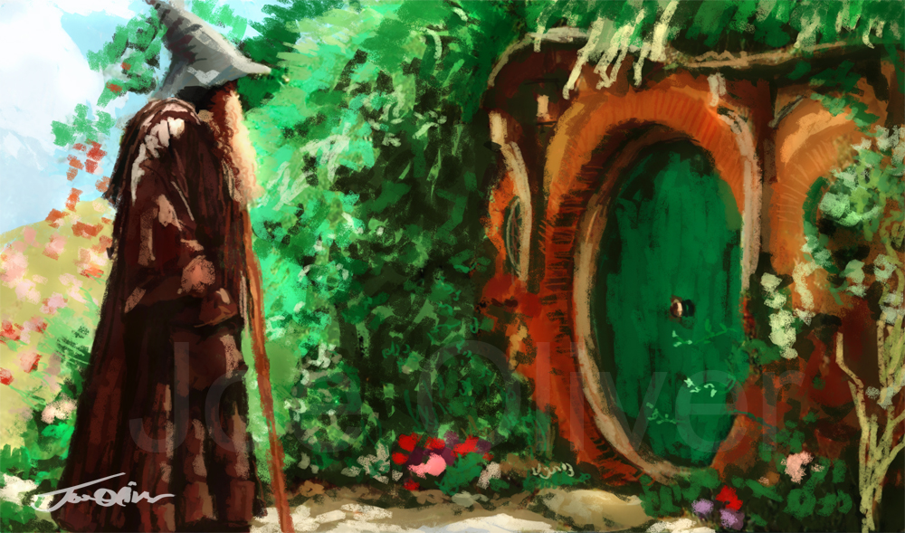 1000x589 Gandalf Visits Bag End By Joeoliverart - Bag End Painting
