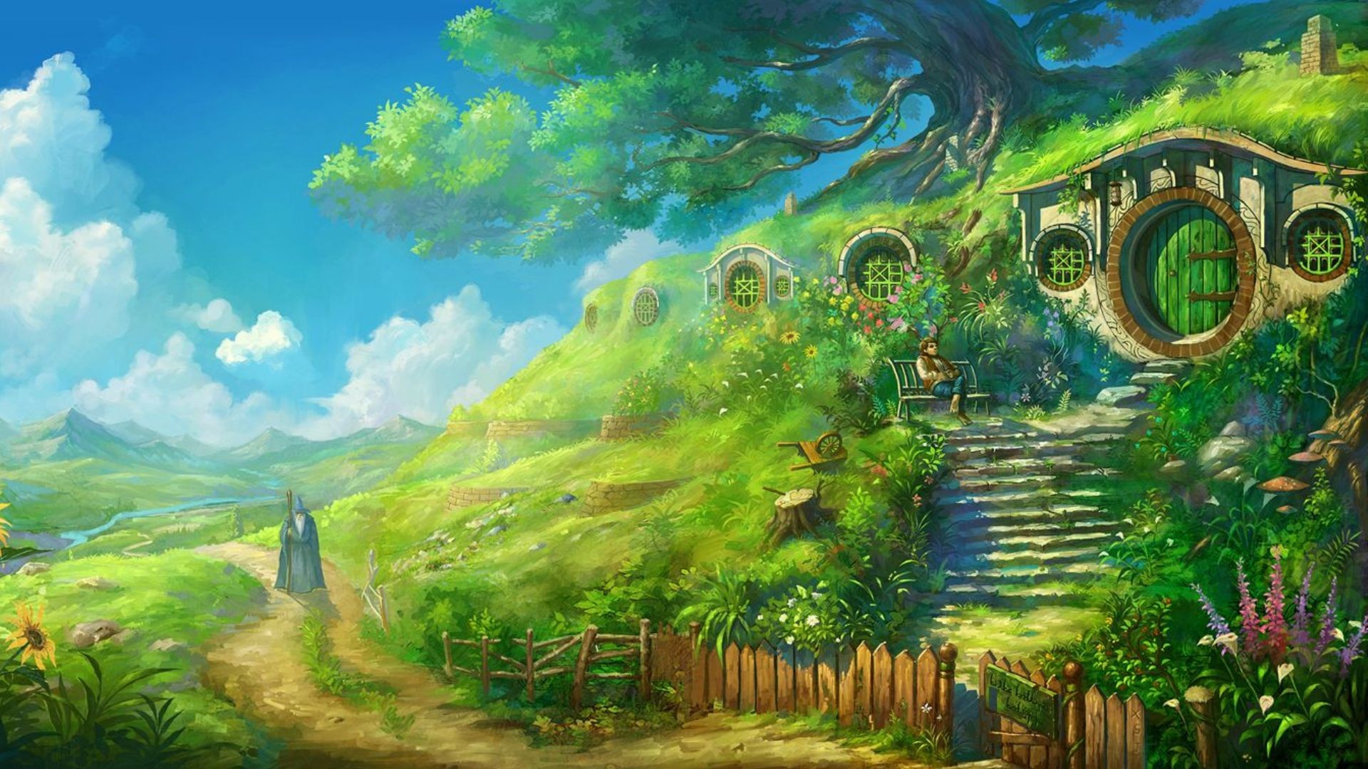 1920x1080 Wallpaper Landscape, Painting, Forest, Artwork, Lord - Bag End Painting