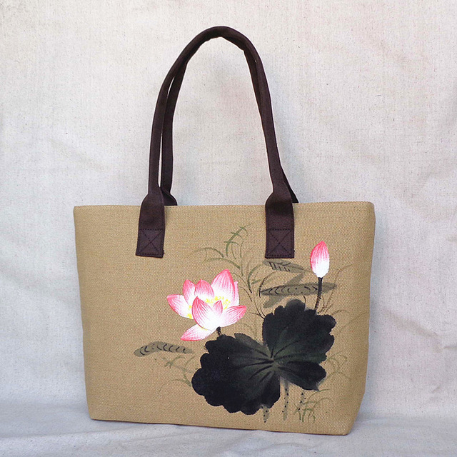 640x640 Chinese Painting Series Women Linen Canvas Tote Bag Flower Hand - Bag Painting