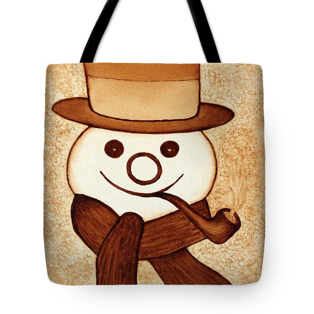 1000x1000 Snowman With Pipe And Topper Original Coffee Painting Tote Bag - Bag Painting