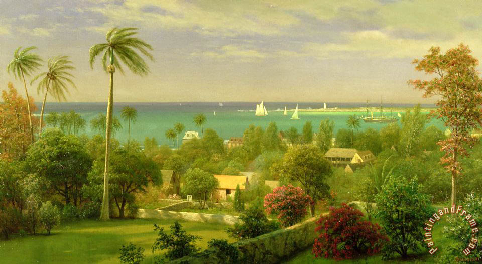 960x526 Albert Bierstadt Panoramic View Of The Harbour - Bahamas Painting
