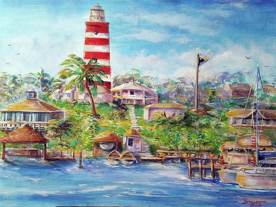 900x675 Hope Town Lighthouse Bahamas Painting By Bernadette Krupa - Bahamas Painting
