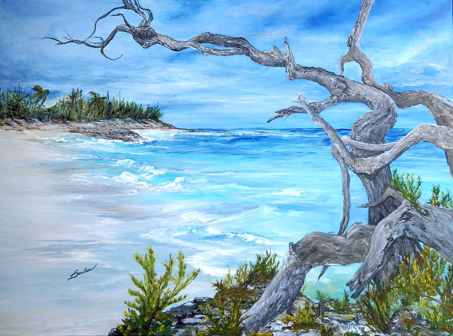 900x668 Preacher's Cave Beach Bahamas Painting By Barbara Babz Dalton - Bahamas Painting