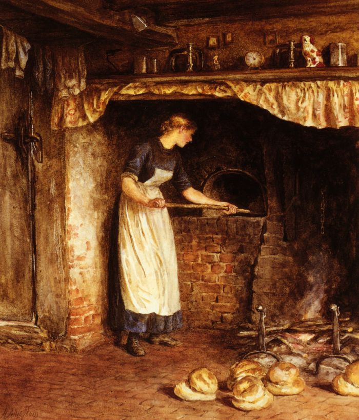 700x819 Helen Allingham, La Cottura Del Pane Holiday Painting - Bakery Painting