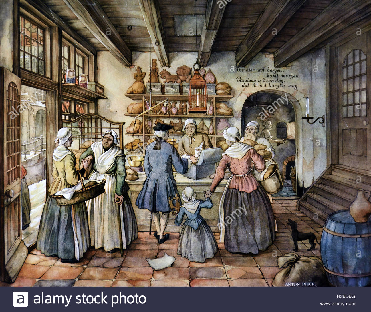 1300x1092 Anton Pieck Painting Bread - Bakery Painting