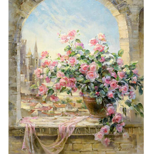 640x640 Diy Vase Flower Balcony Printing Full Area Mosaic 100% Diamond - Balcony Painting