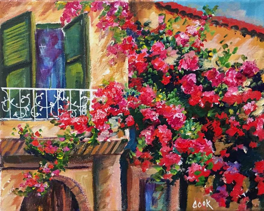 875x700 How To Paint Tuscany Balcony With Flowers - Balcony Painting