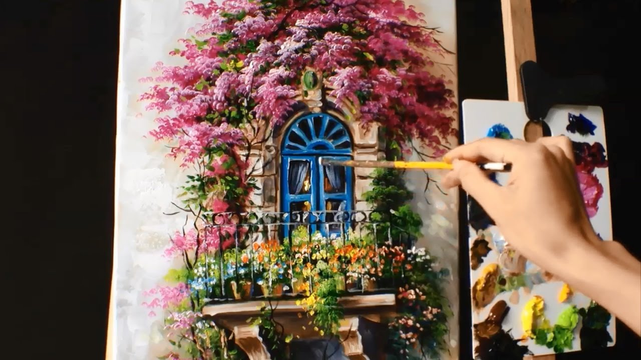1280x720 How To Paint A Balcony With Bougainvillea - Balcony Painting
