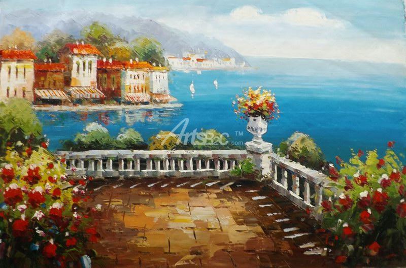 800x528 Mediterranean Balcony Oil Painting - Balcony Painting