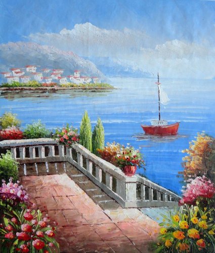 425x500 Oil Painting 24x20 Flower Balcony Oversee - Balcony Painting