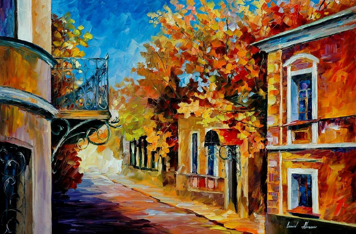 1246x821 Old Balcony Palette Knife Oil Painting On Canvas By Leonid - Balcony Painting