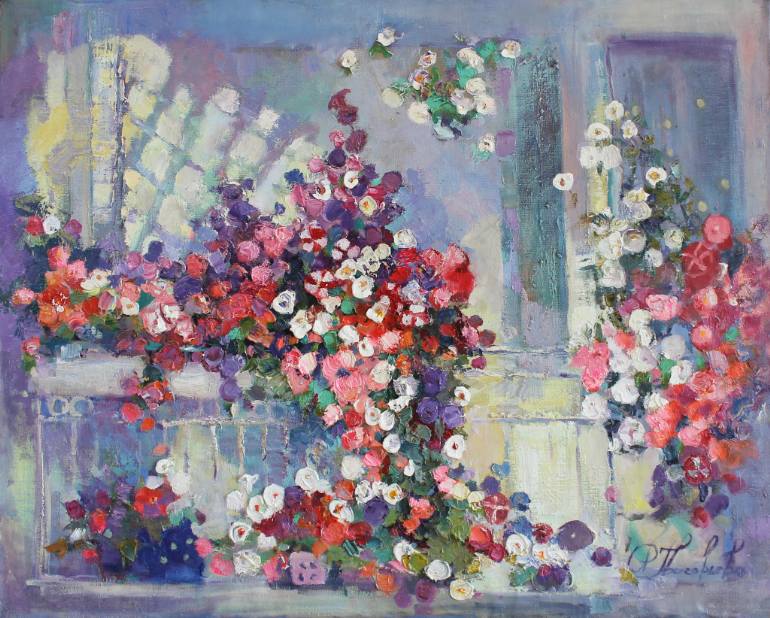 770x618 Saatchi Art Neighbor's Balcony Painting By Anastasiia Grygorieva - Balcony Painting